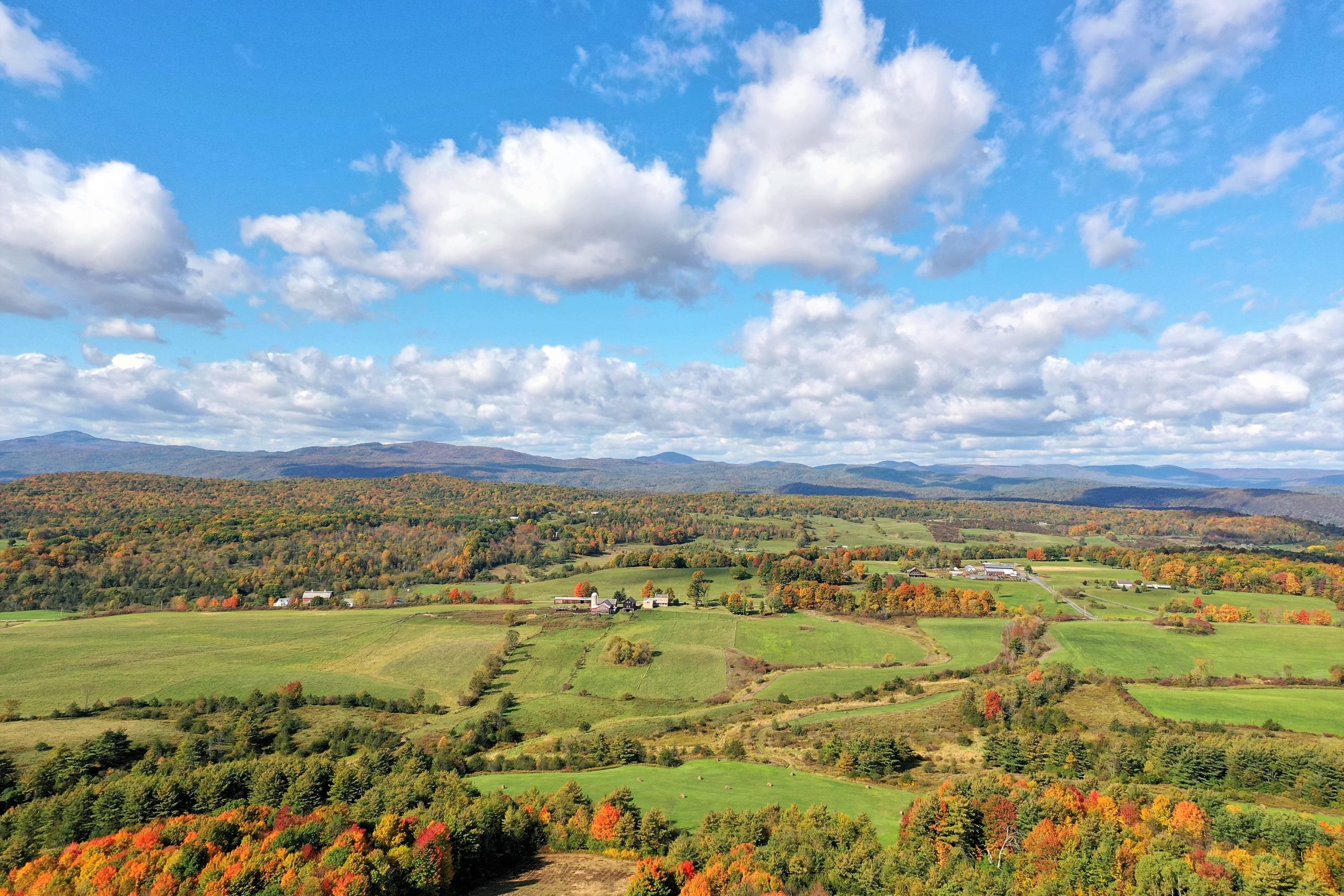 Aerial view of the farm and the Champlain Valley